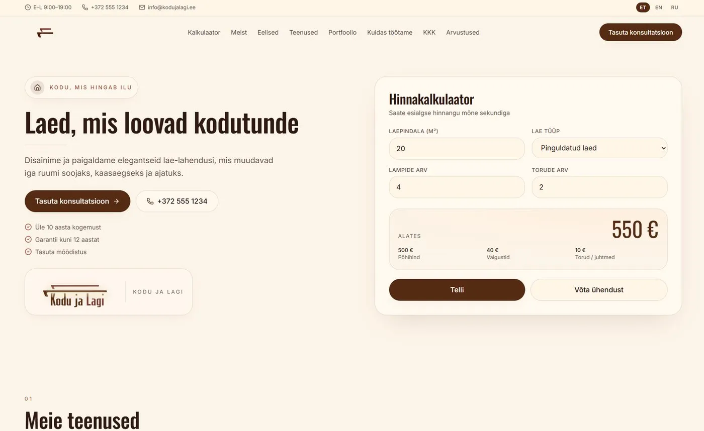 Kodu ja Lagi — Website & Identity for a Ceiling Company