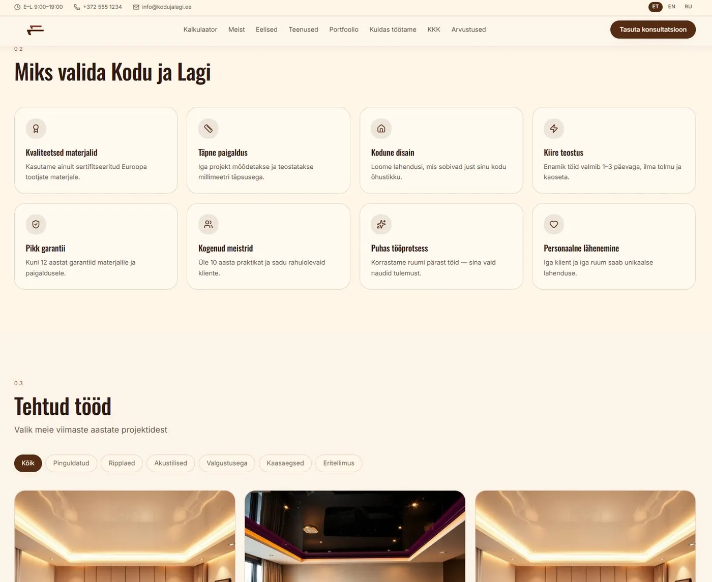 Kodu ja Lagi — Website & Identity for a Ceiling Company
