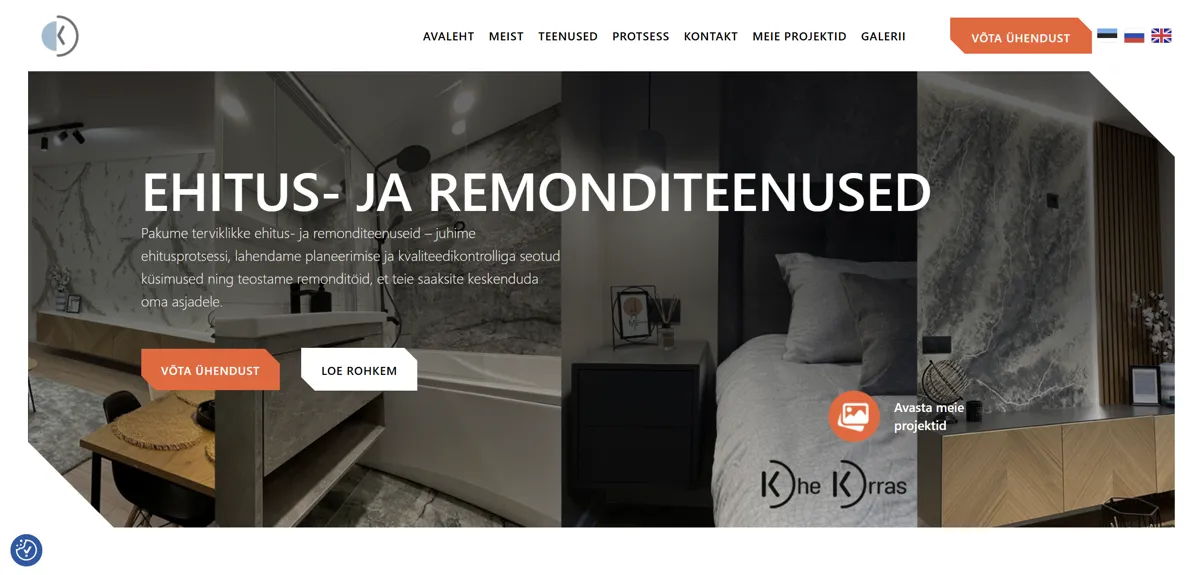 Kohe Korras: Construction and renovation company website in three languages, first phone calls from the site.